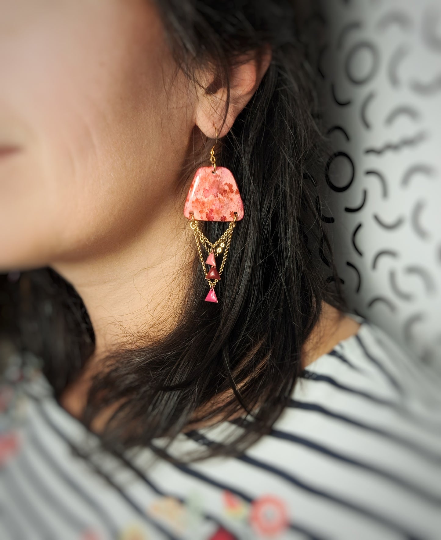 Boucles d'oreilles Adela aquarelle rose bordeaux or - plaqué or 18k