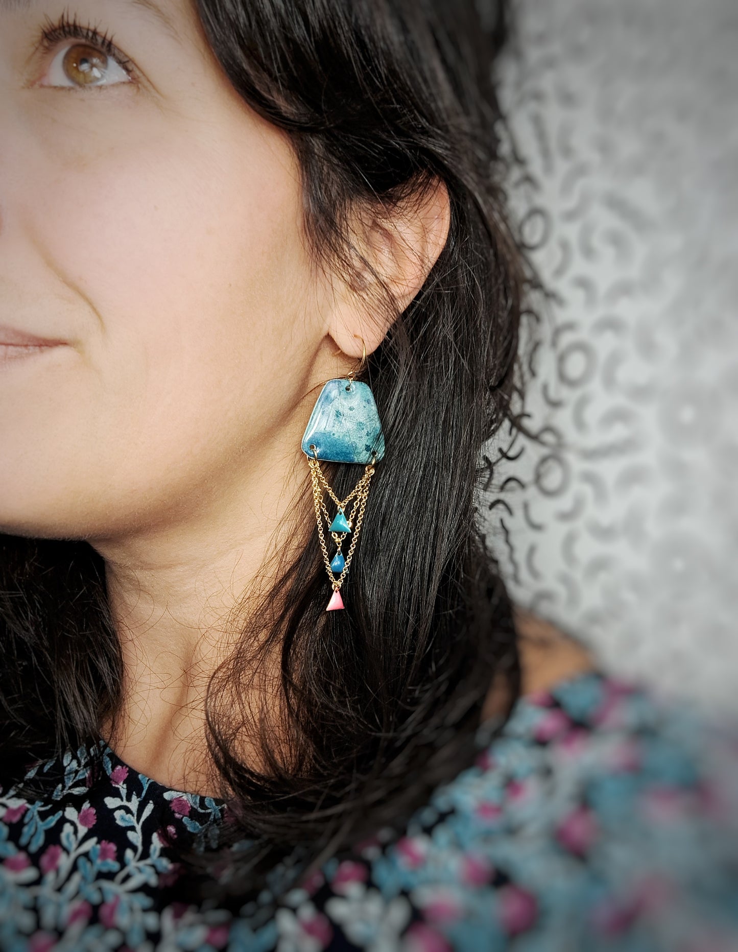 Boucles d'oreilles Adela II aquarelle bleu or - plaqué or 18k