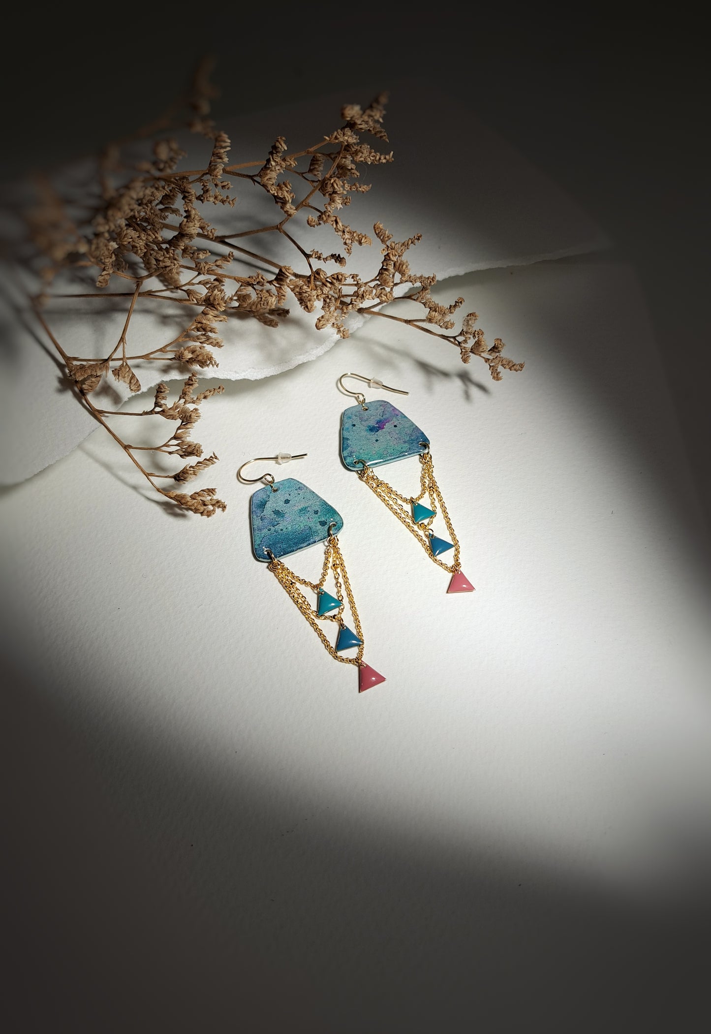 Boucles d'oreilles Adela II aquarelle bleu or - plaqué or 18k