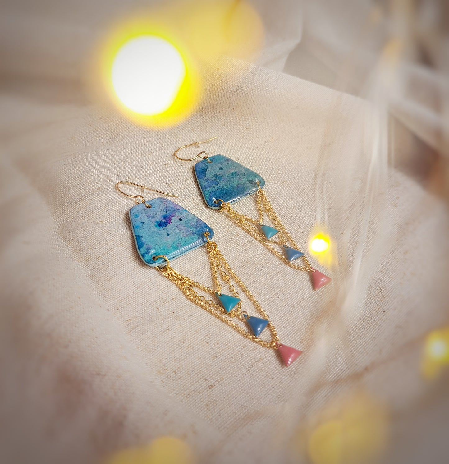 Boucles d'oreilles Adela II aquarelle bleu or - plaqué or 18k