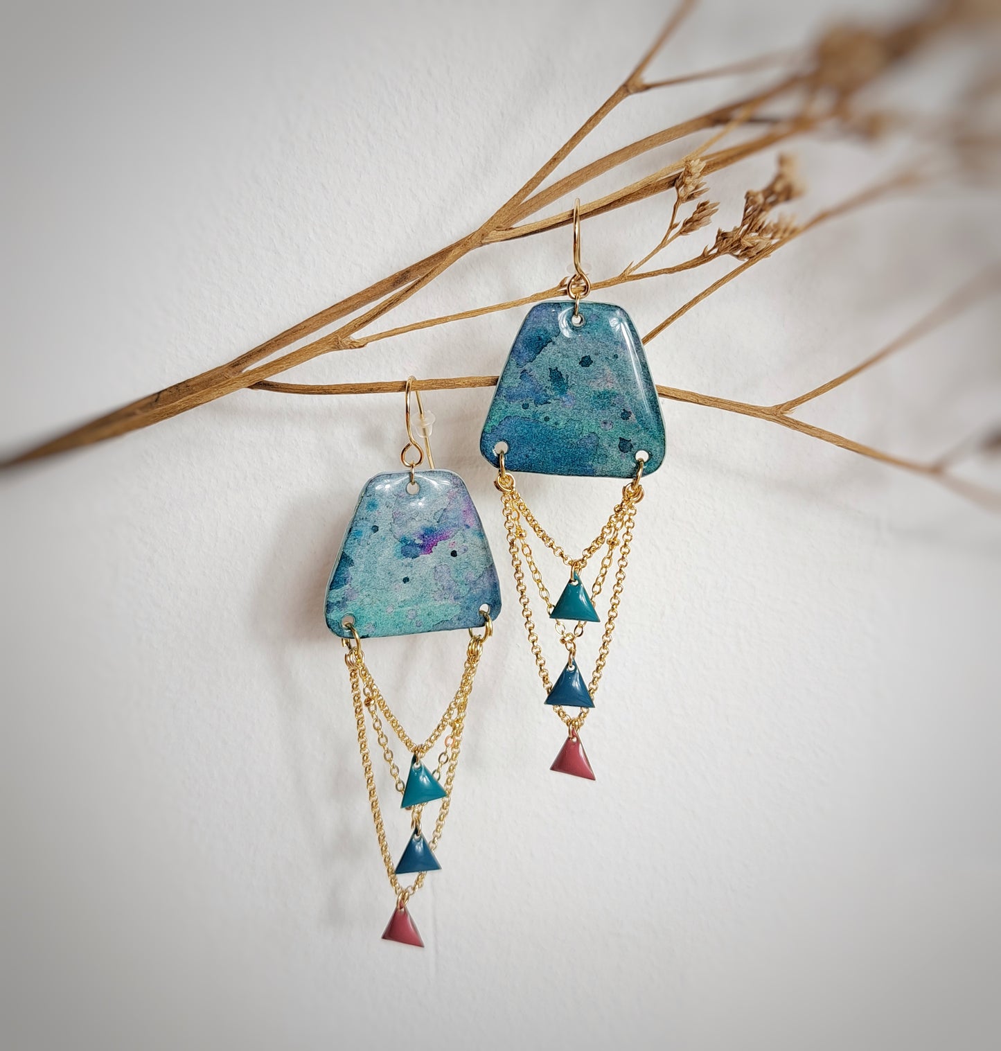 Boucles d'oreilles Adela II aquarelle bleu or - plaqué or 18k