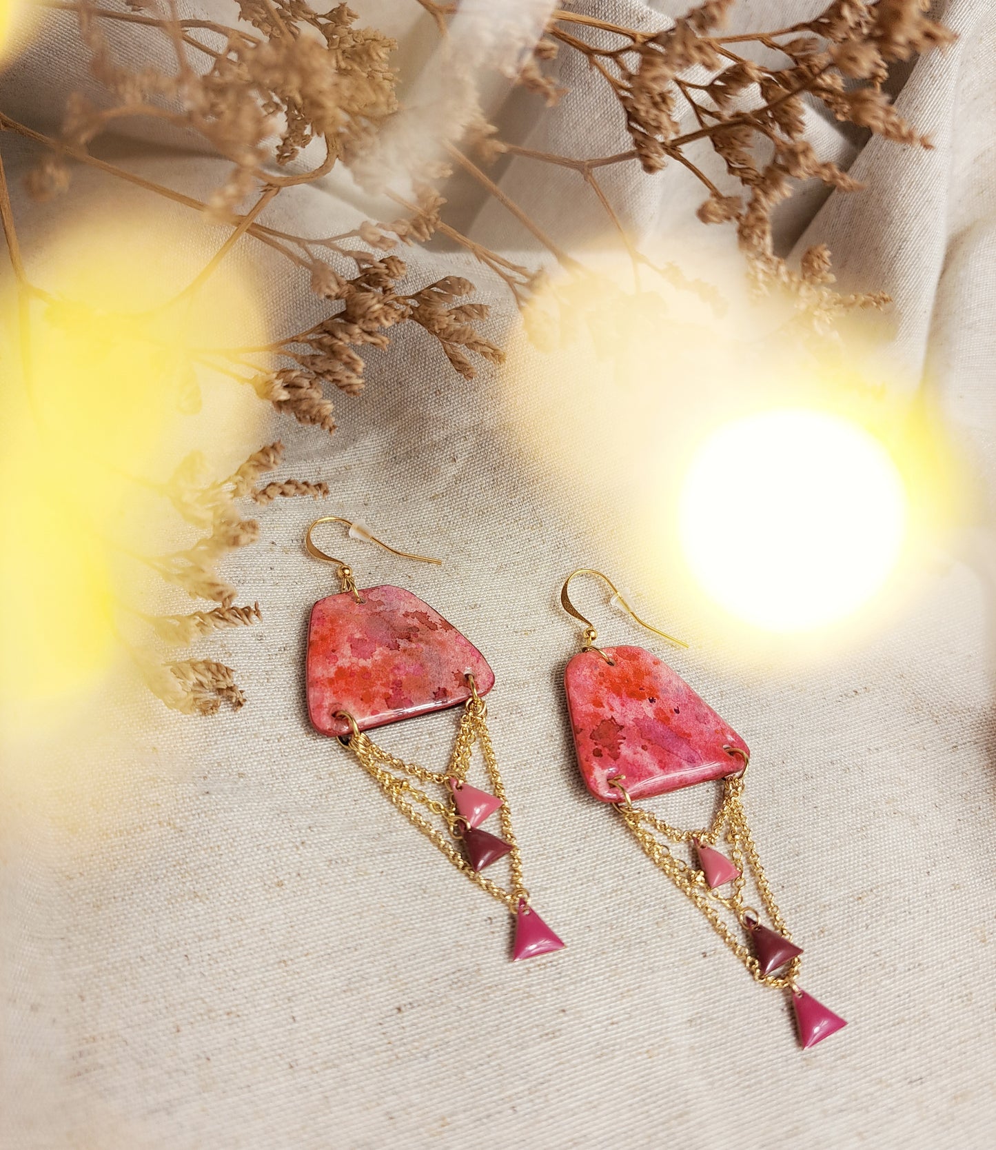 Boucles d'oreilles Adela aquarelle rose bordeaux or - plaqué or 18k