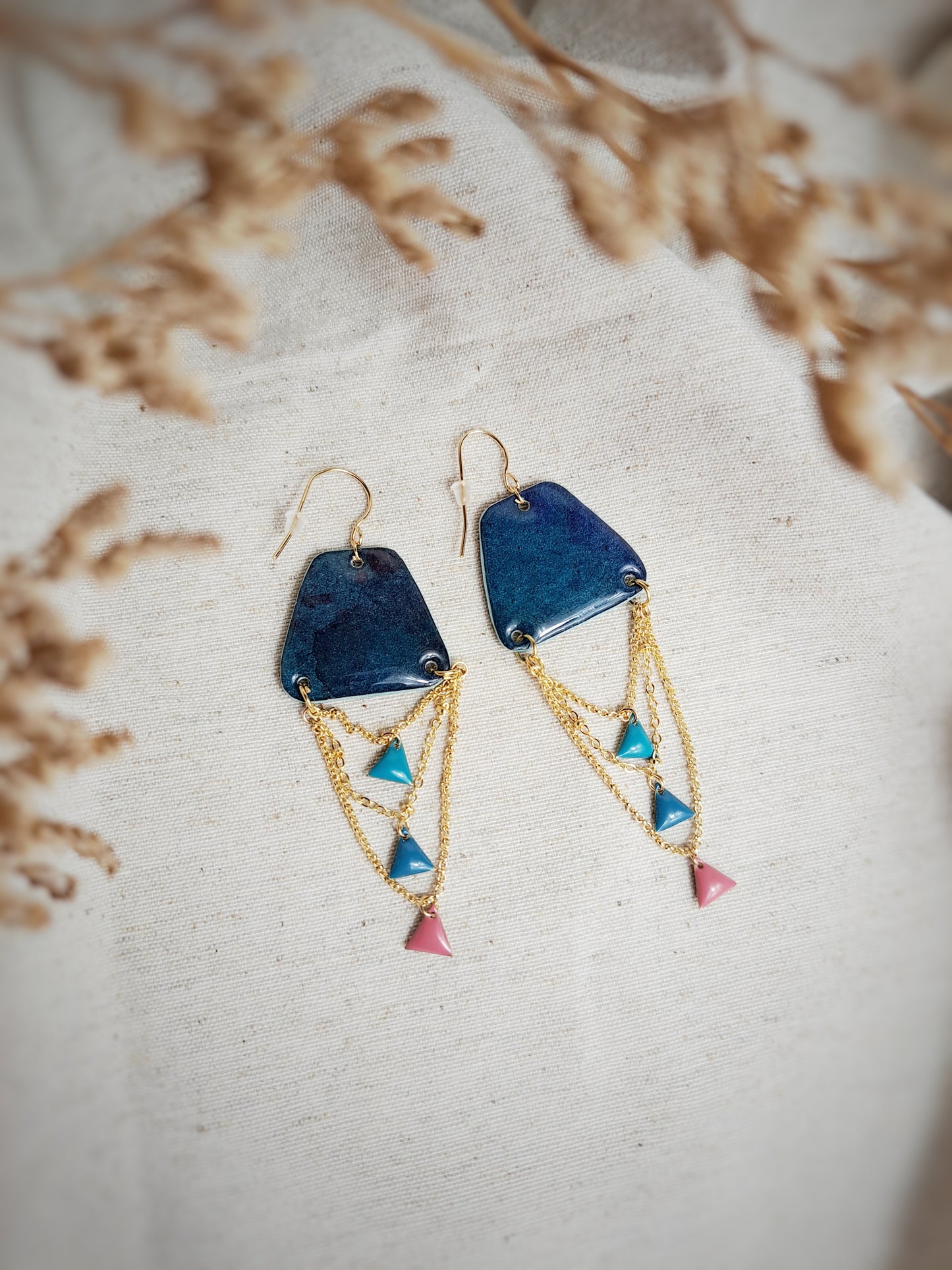 Boucles d'oreilles Adela II aquarelle bleu or - plaqué or 18k