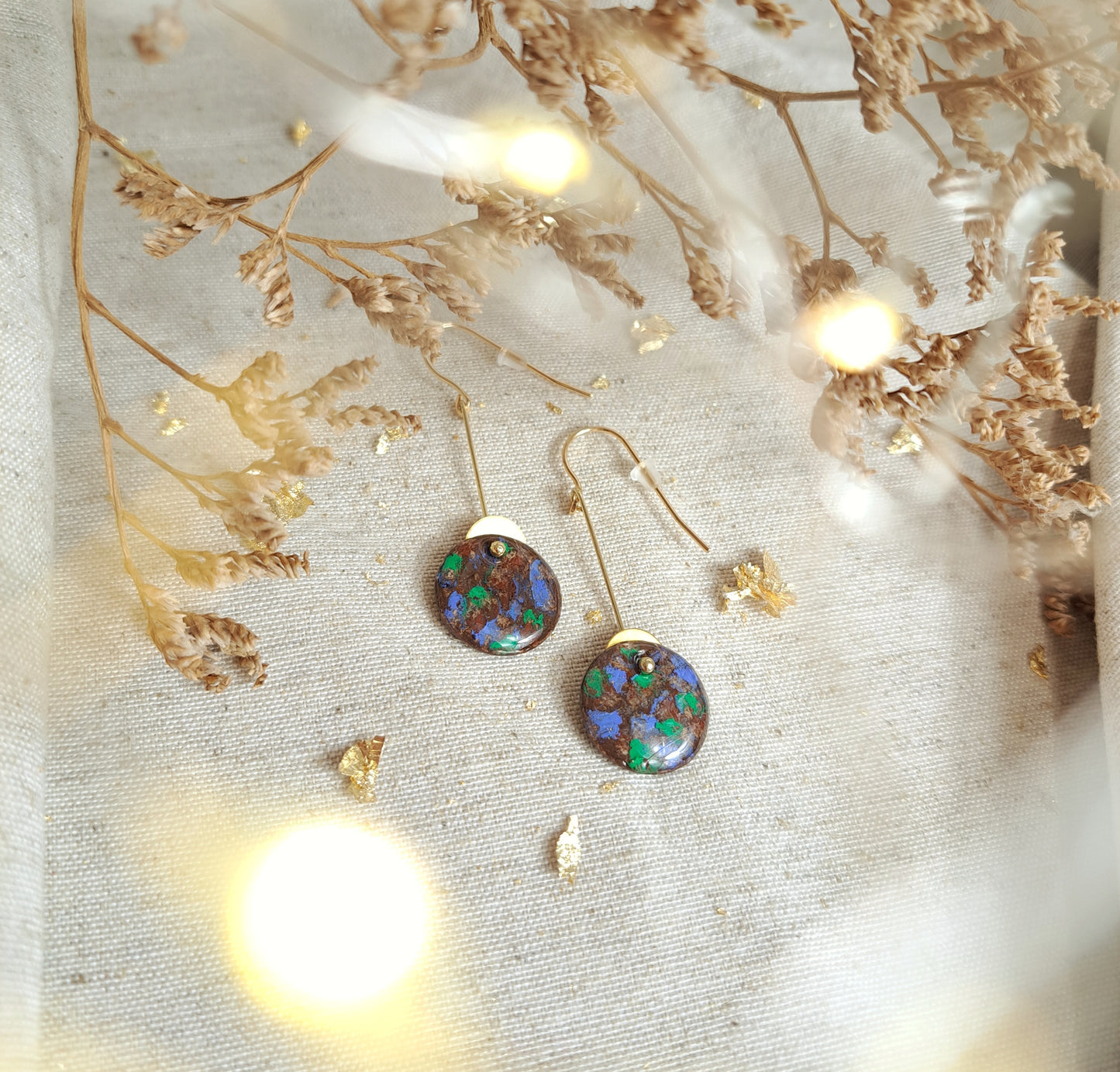 Boucles d'oreilles minimalistes "Namata" pastel gras menthe chocolat bleu outremer or- plaqué or 18k