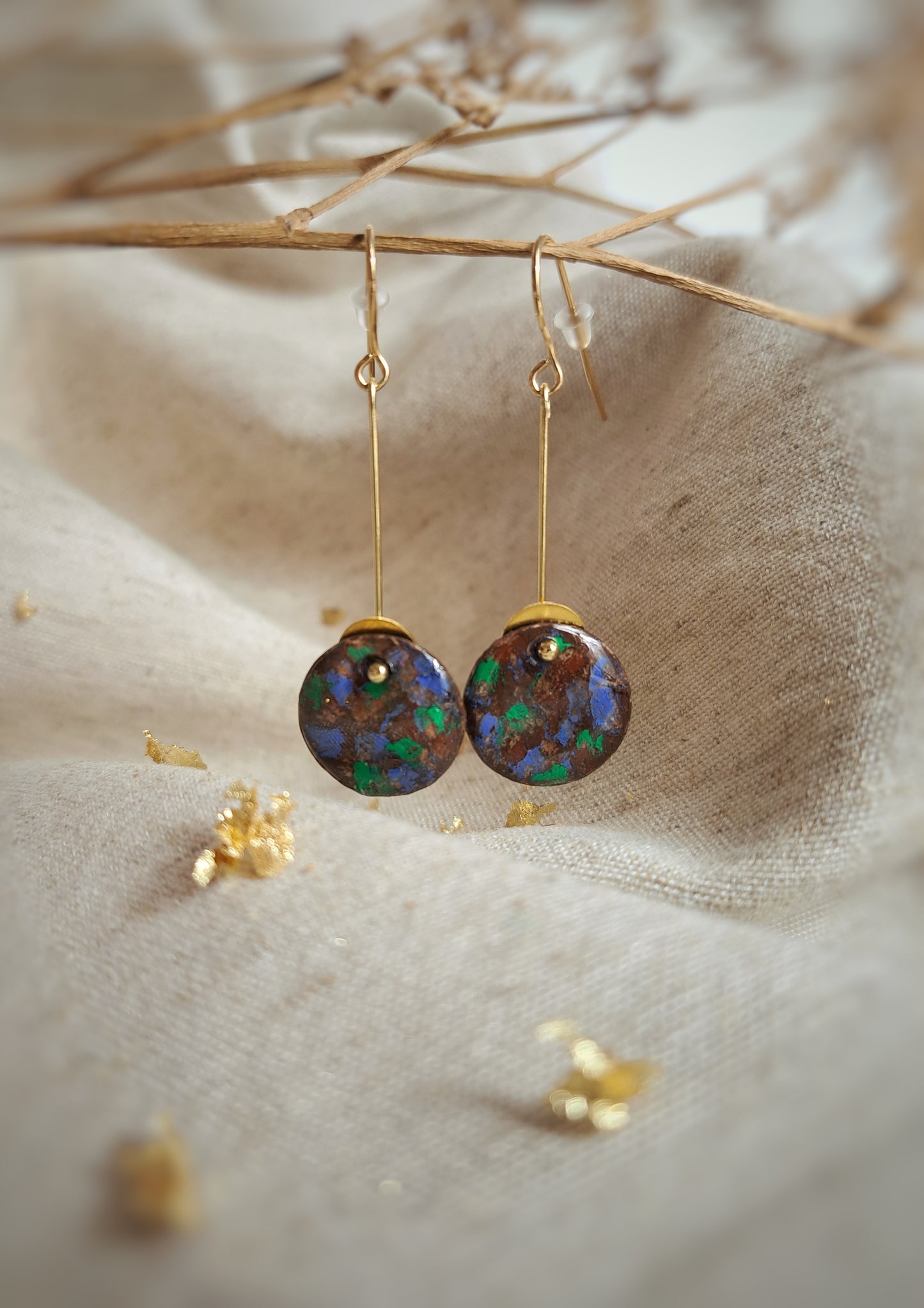 Boucles d'oreilles minimalistes "Namata" pastel gras menthe chocolat bleu outremer or- plaqué or 18k