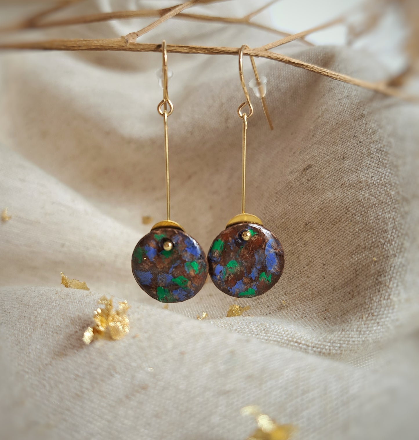 Boucles d'oreilles minimalistes "Namata" pastel gras menthe chocolat bleu outremer or- plaqué or 18k