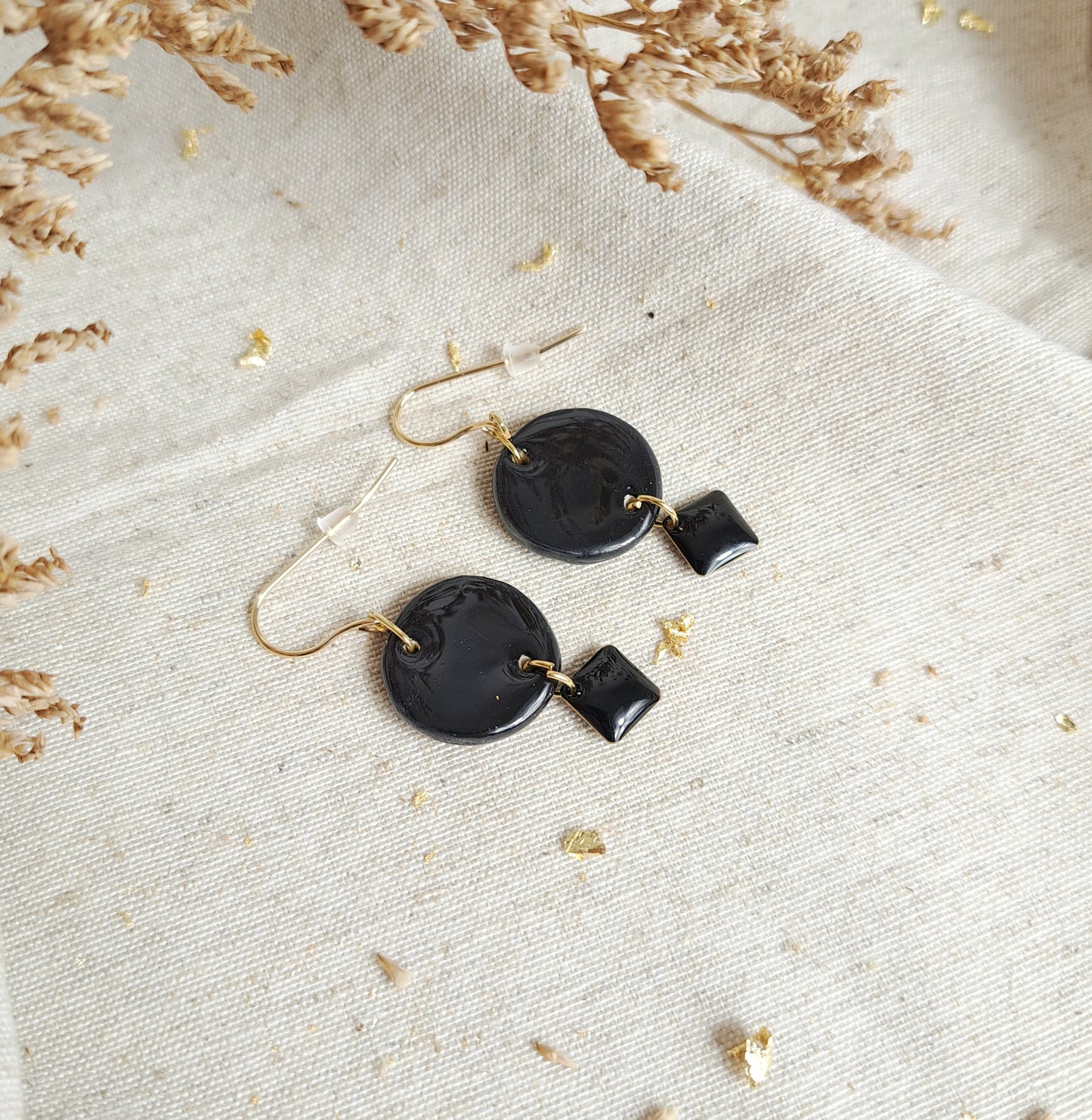 Boucles d'oreilles "Poiskaï II" multicolor argile naturelle - plaqué or 18k