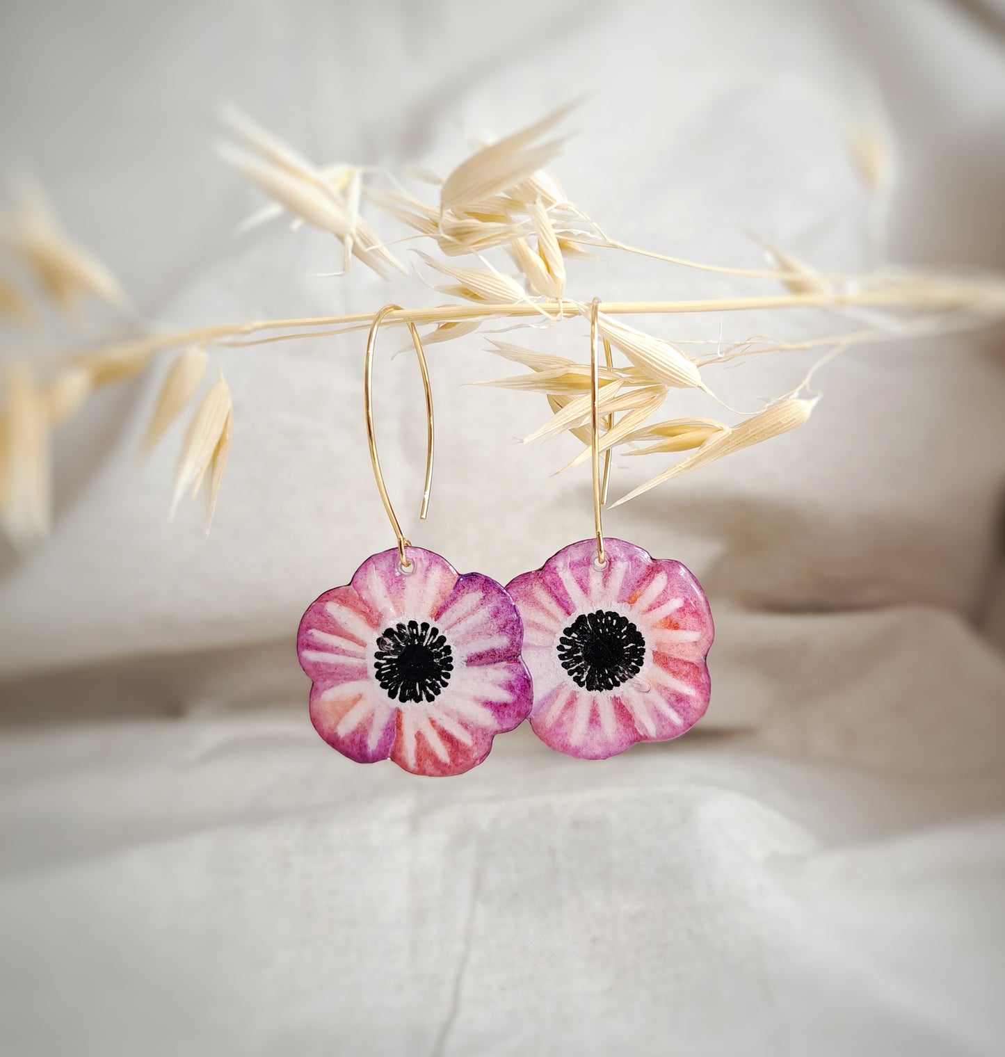 Boucles d'oreilles "ARTY" rose lilas aquarelle - plaqué or 18k - MINI DÉFAUT 🩷