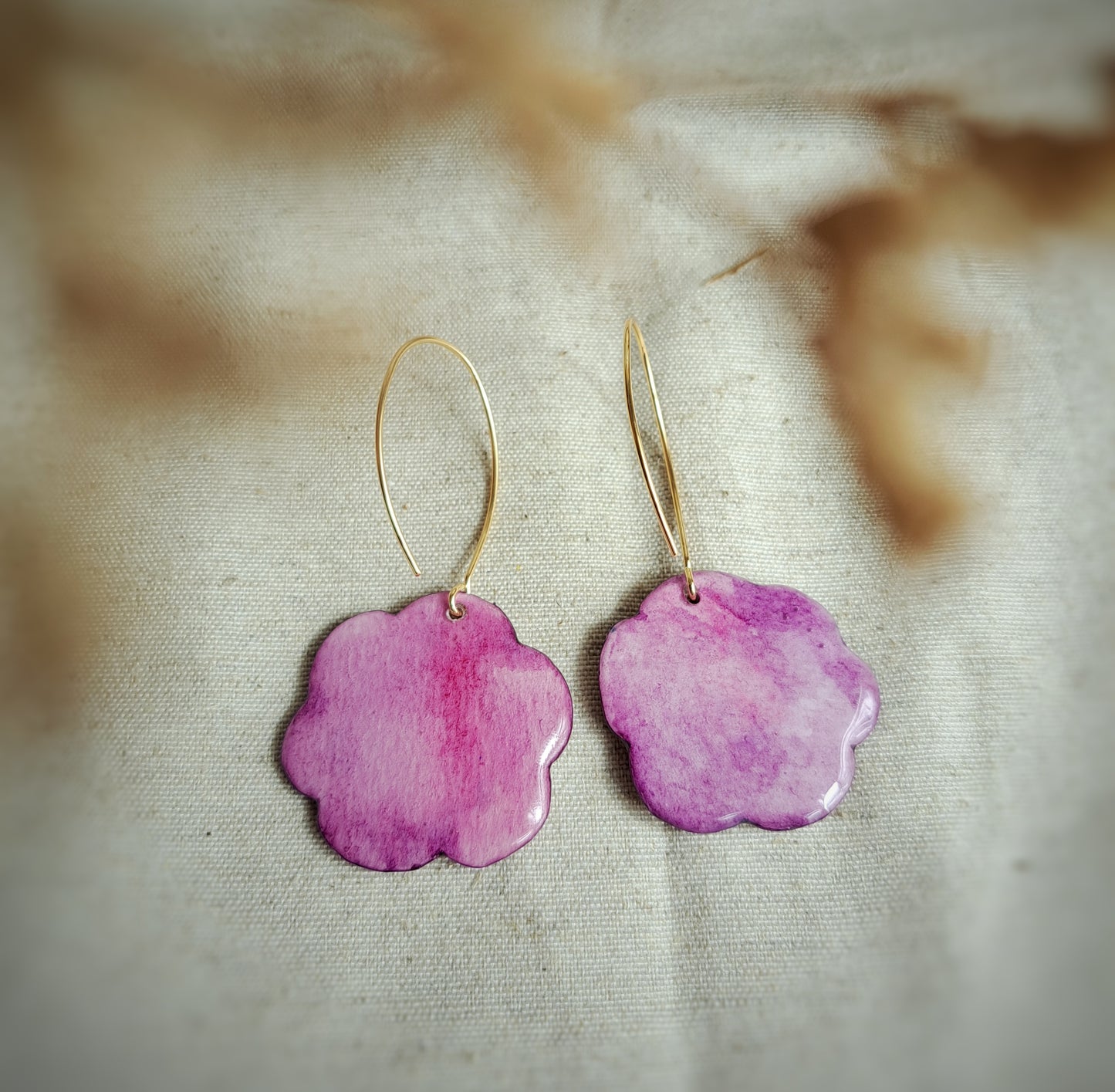 Boucles d'oreilles "ARTY" rose lilas aquarelle - plaqué or 18k - MINI DÉFAUT 🩷