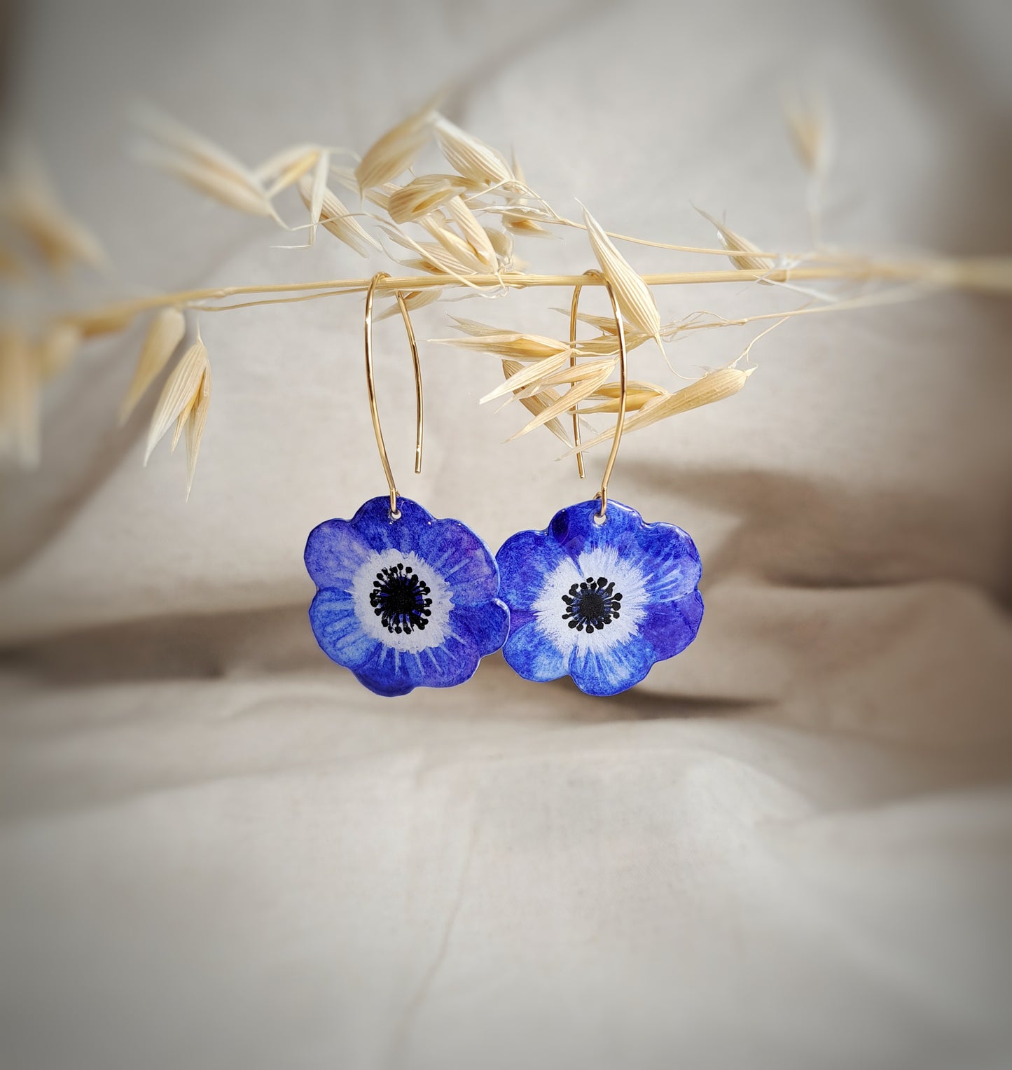 Boucles d'oreilles fleurs "ARTY II" bleu outremer aquarelle - plaqué or 18k