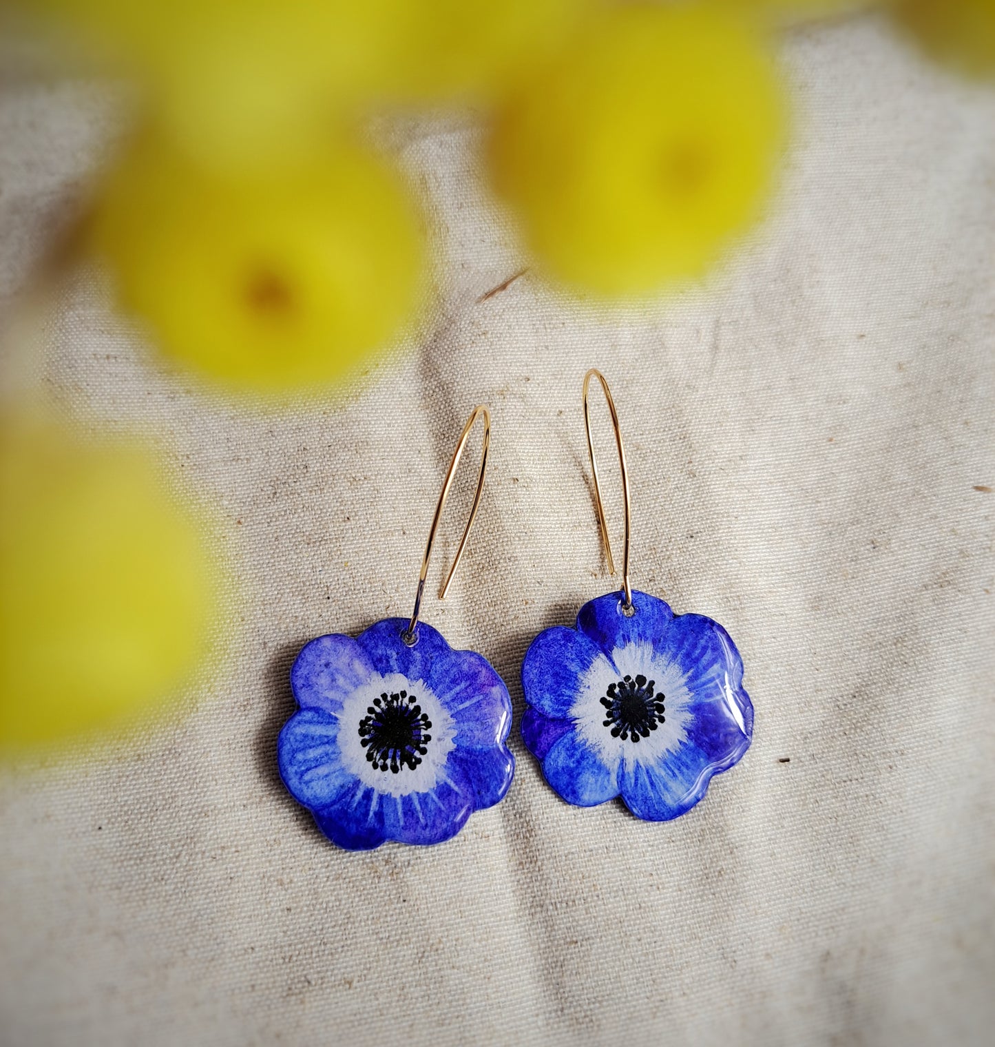 Boucles d'oreilles fleurs "ARTY II" bleu outremer aquarelle - plaqué or 18k