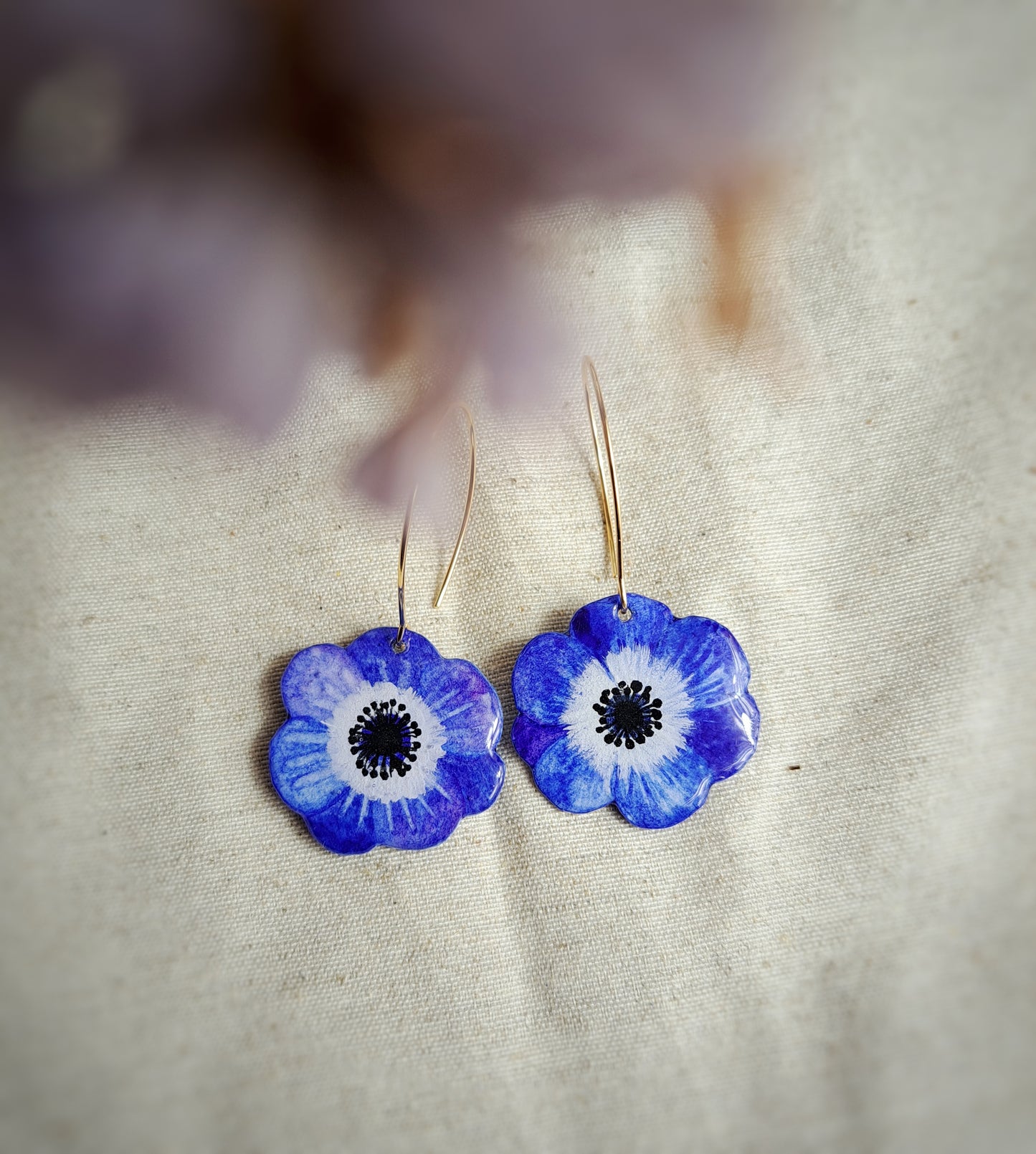 Boucles d'oreilles fleurs "ARTY II" bleu outremer aquarelle - plaqué or 18k