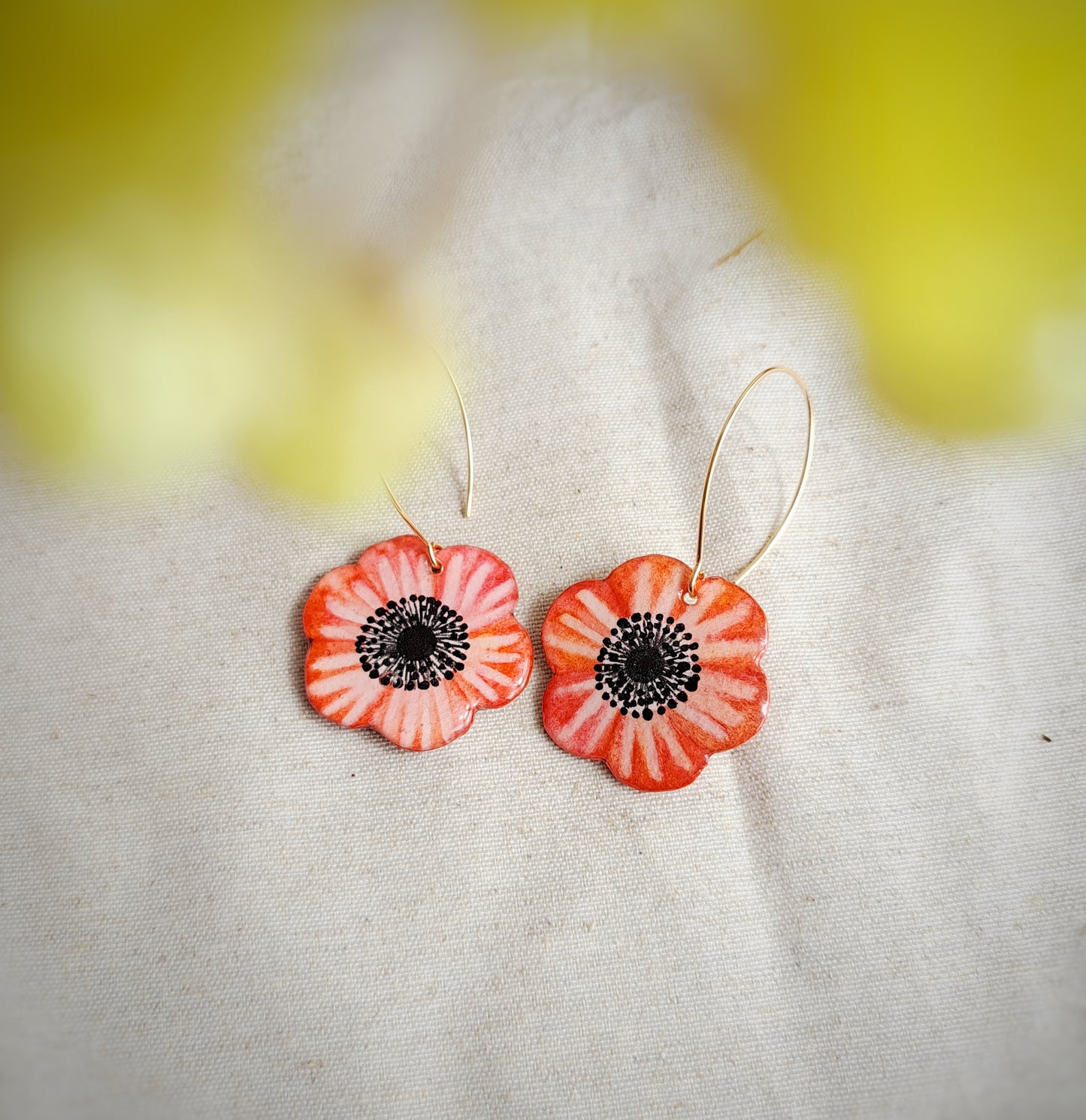 Boucles d'oreilles fleurs "ARTY III" rouge aquarelle - plaqué or 18k