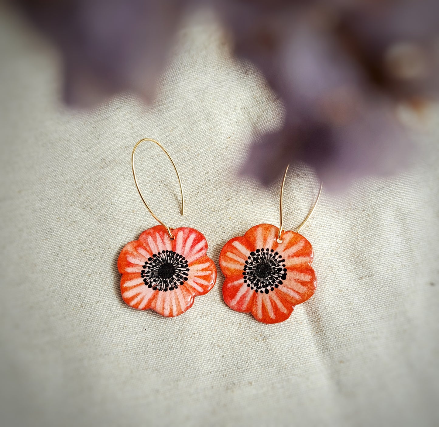 Boucles d'oreilles fleurs "ARTY III" rouge aquarelle - plaqué or 18k