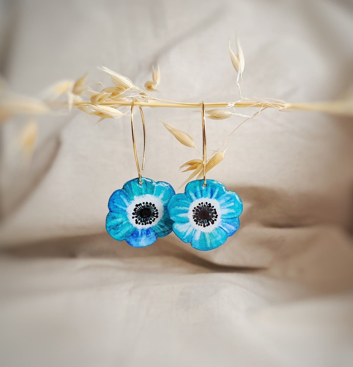 Boucles d'oreilles fleurs "ARTY IV" bleu aquarelle - plaqué or 18k