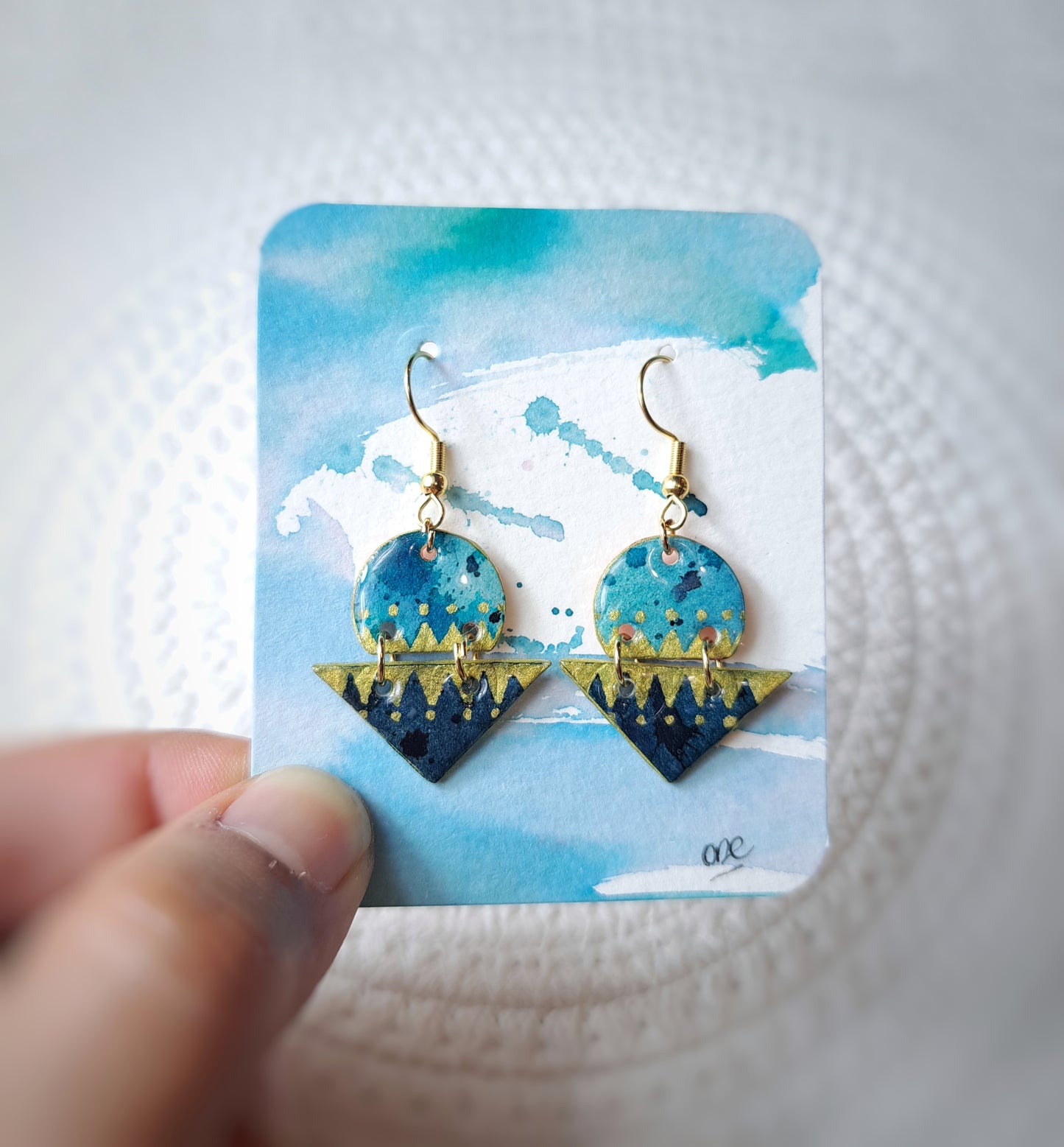 Boucles collection Ethnik - turquoise indigo aquarelle or - plaqué or 18k