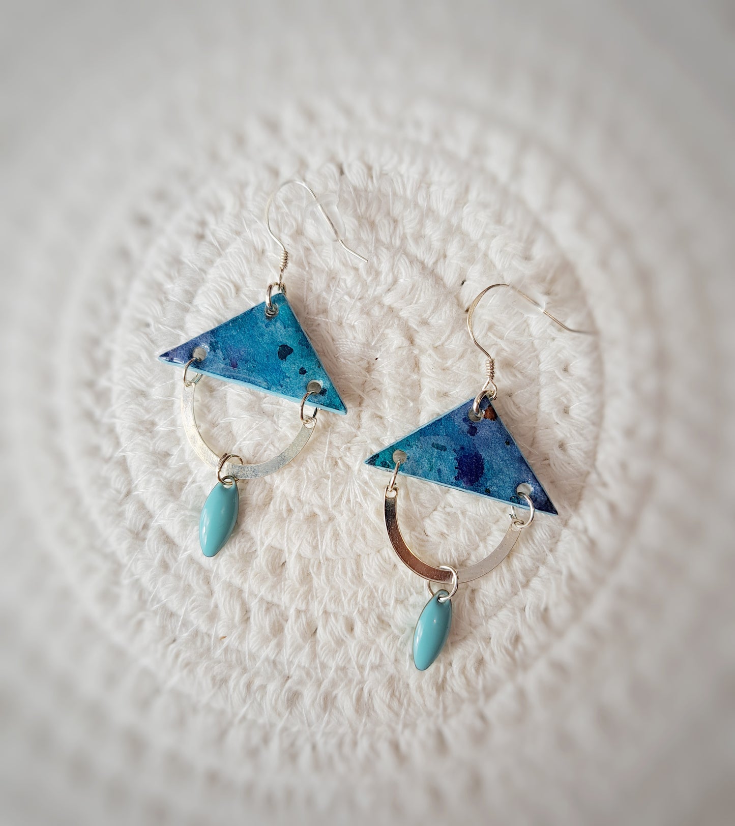 Boucles demis cercles triangles bleu aquarelle - argent 925