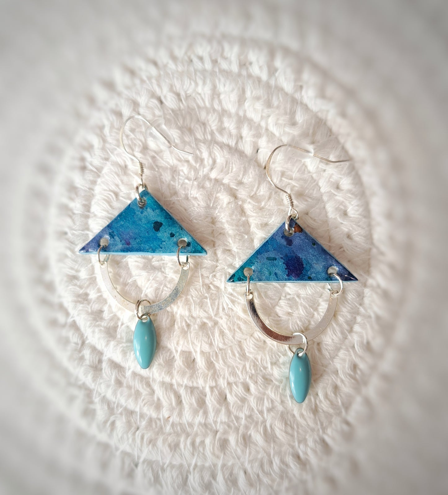 Boucles demis cercles triangles bleu aquarelle - argent 925