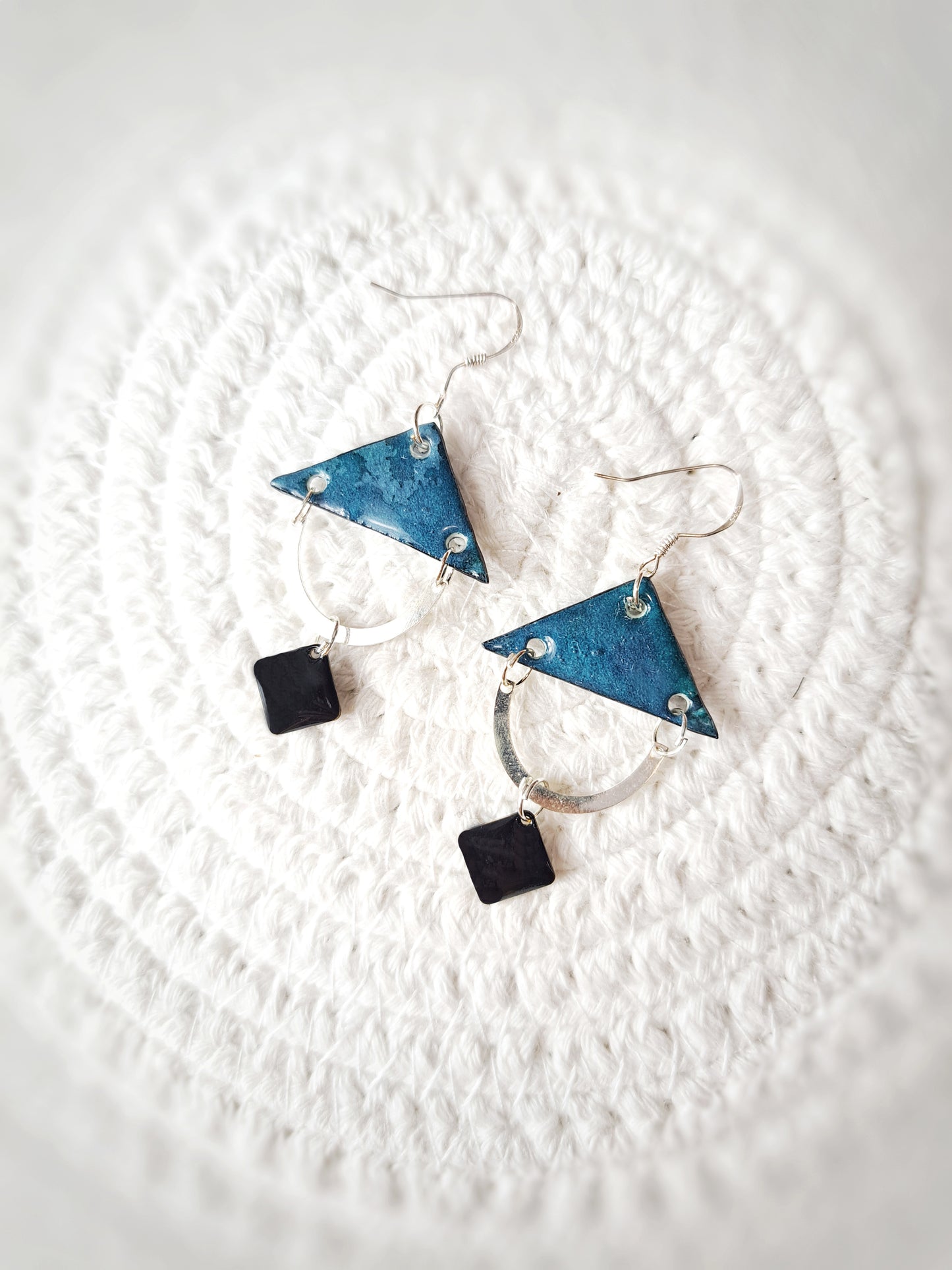 Boucles triangle indigo aquarelle & argent 925