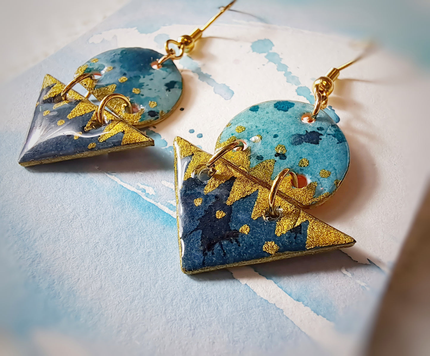 Boucles collection Ethnik - turquoise indigo aquarelle or - plaqué or 18k