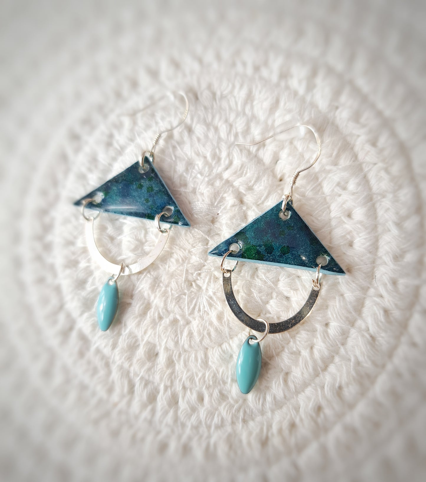Boucles demis cercles triangles bleu aquarelle - argent 925