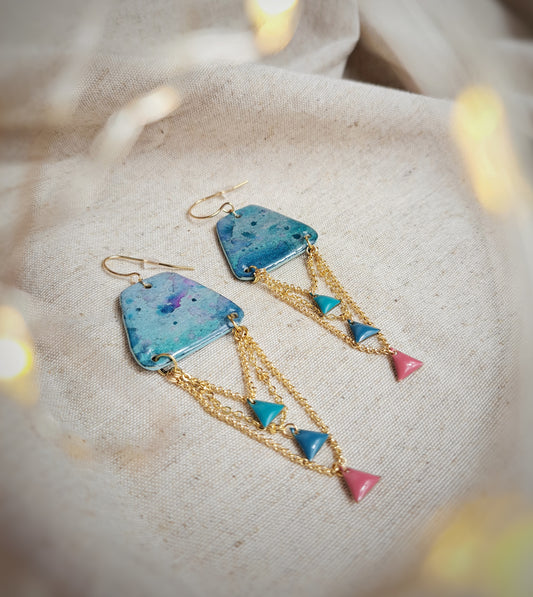 Boucles d'oreilles Adela II aquarelle bleu or - plaqué or 18k