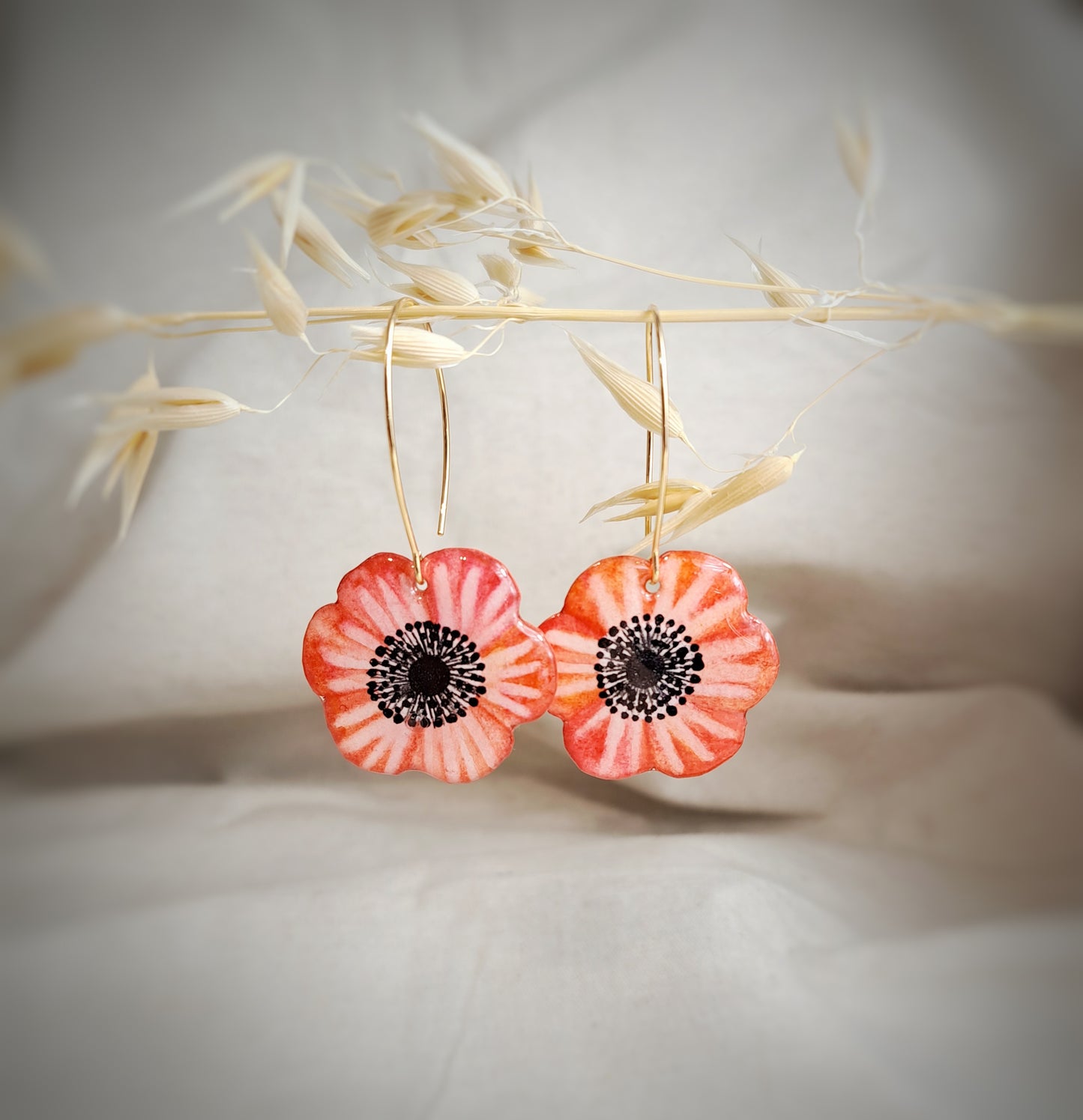 Boucles d'oreilles fleurs "ARTY III" rouge aquarelle - plaqué or 18k