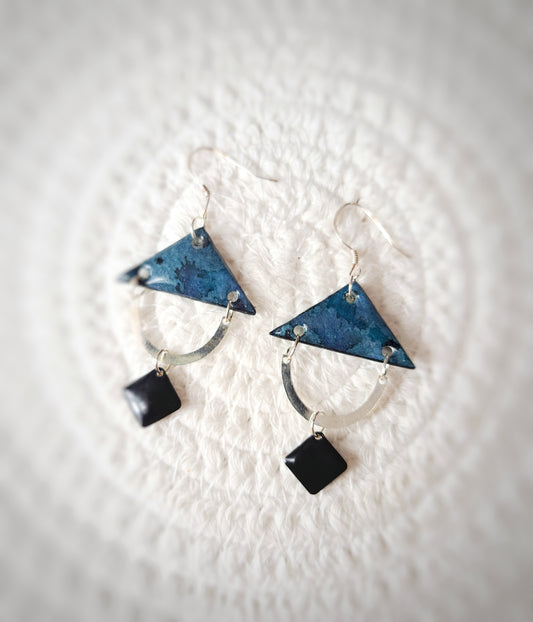 Boucles triangle indigo aquarelle & argent 925