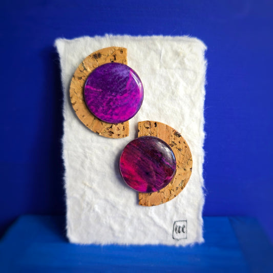 Puces d'oreilles Pourpre, Fuchsia, violet - Aquarelle & Liège