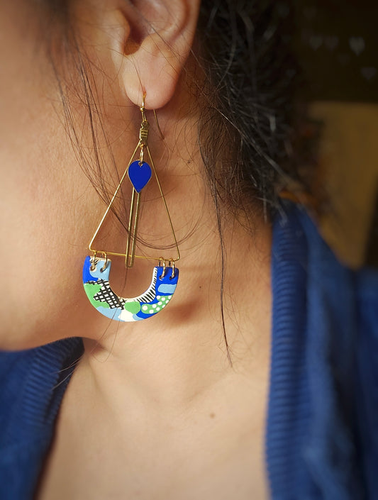 Boucles d'oreilles pendantes bleu vert