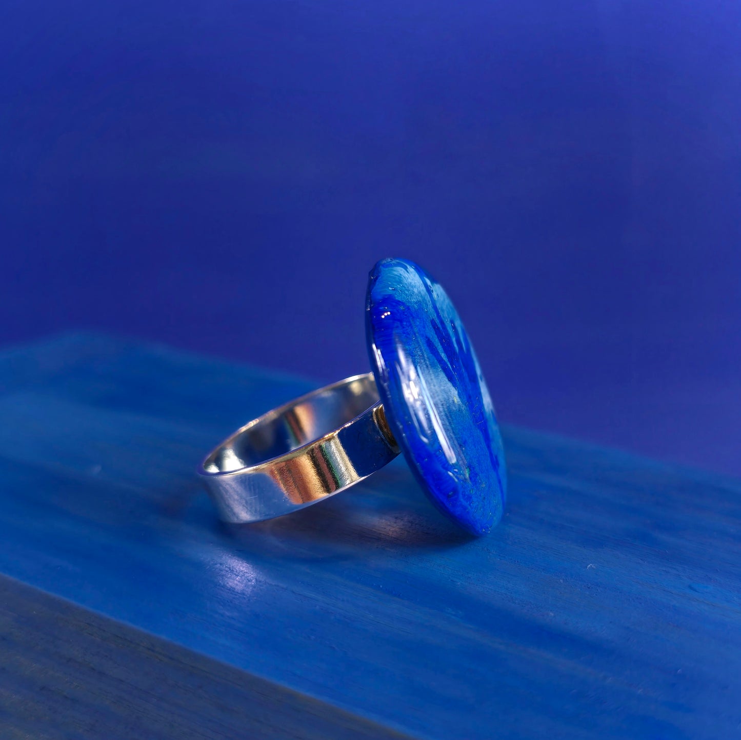 Bague réglable "Empreinte", bleu outremer - Aquarelle