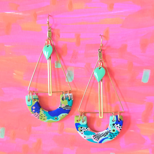 Boucles d'oreilles pendantes verte d'eau