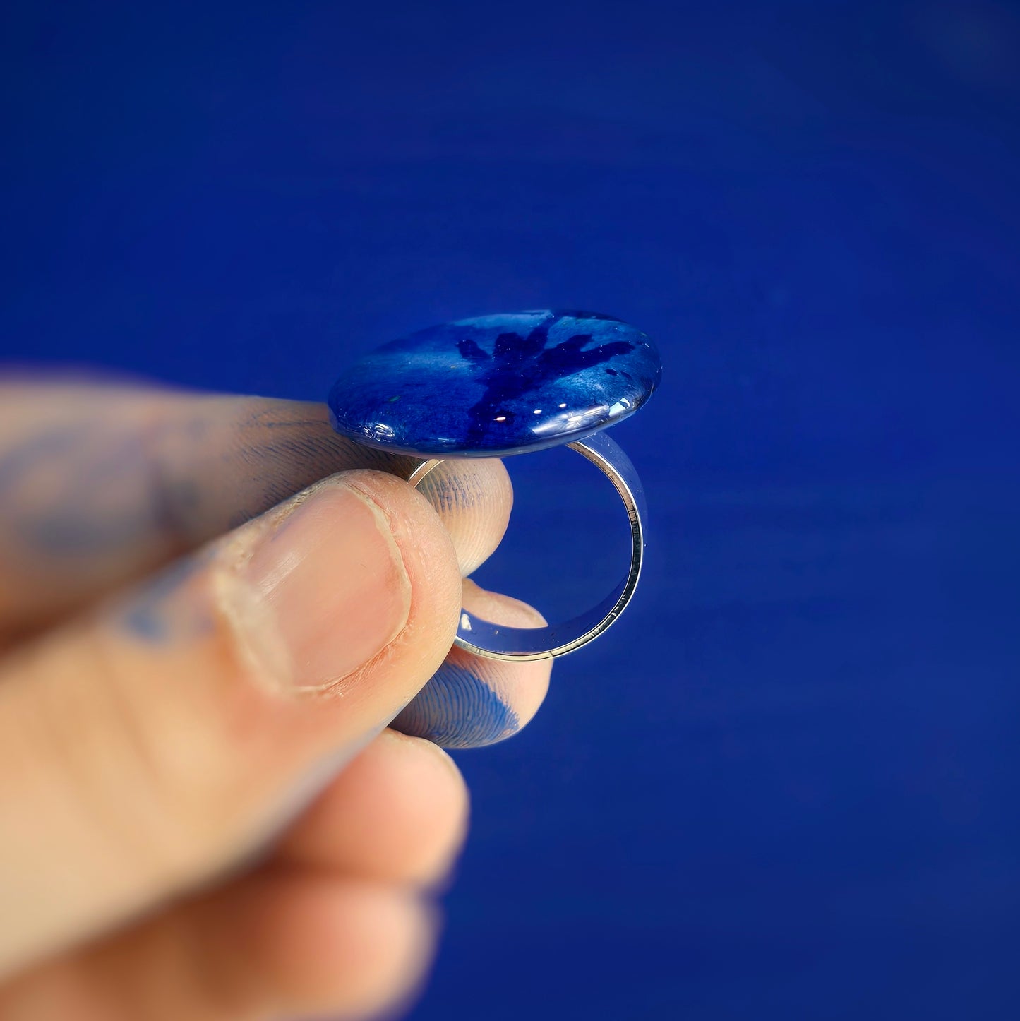 Bague réglable "Empreinte", bleu outremer - Aquarelle