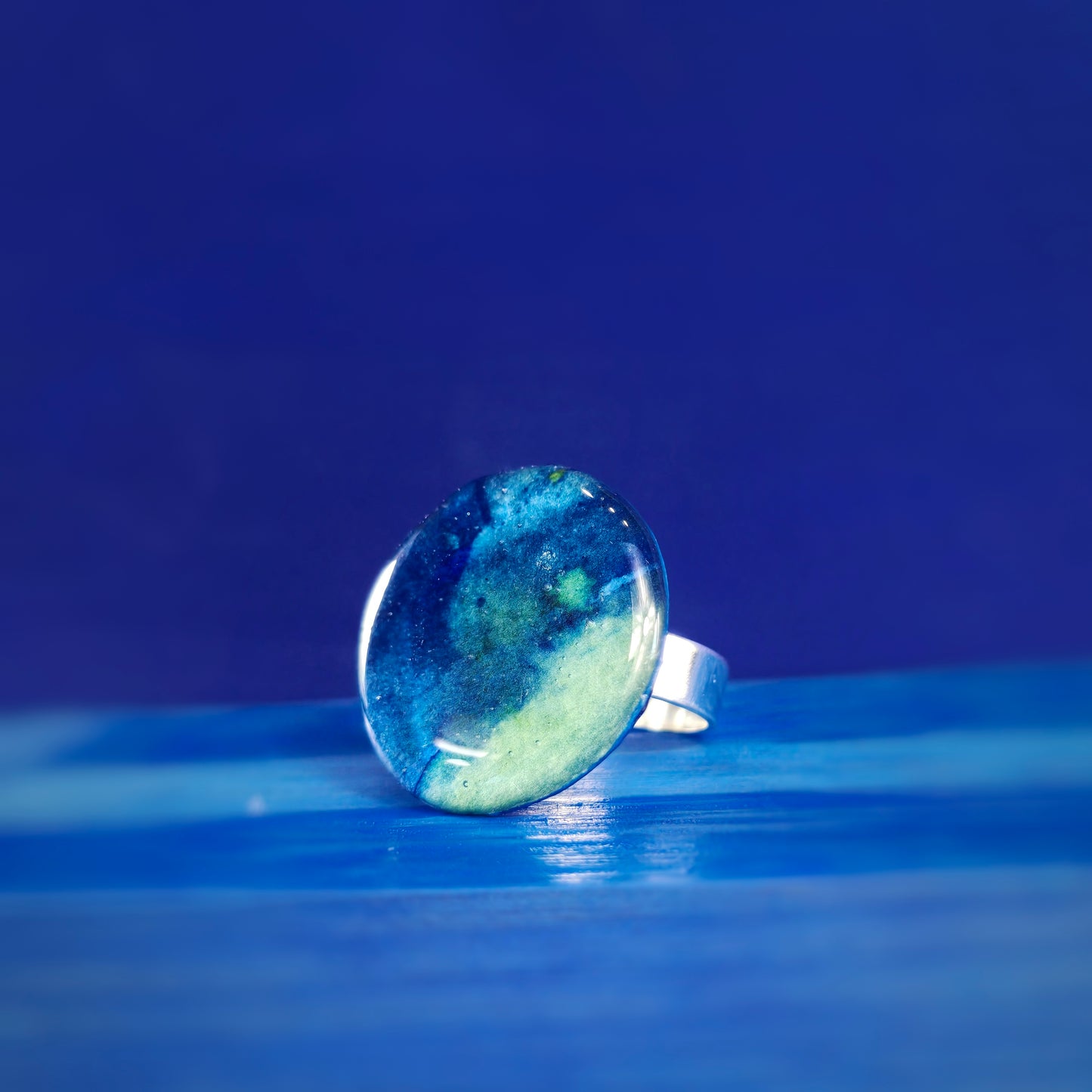 Bague réglable "Ocean" , bleu, vert d'eau - Aquarelle
