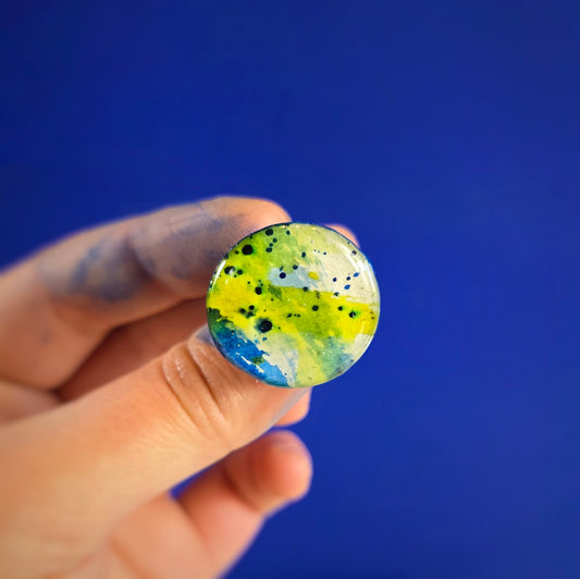 Bague réglable aquarelle, bleu outremer, vert pomme, blanc