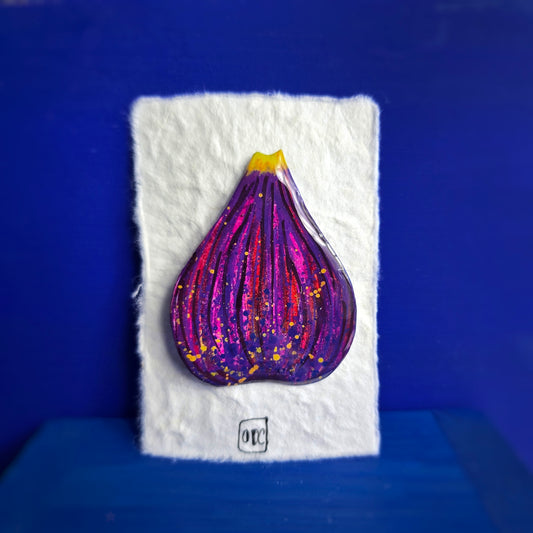 Broche "Figue Arty" violet, rose, vert - encre, acrylique