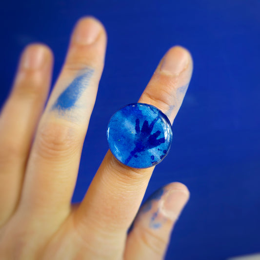 Bague réglable "Empreinte", bleu outremer - Aquarelle